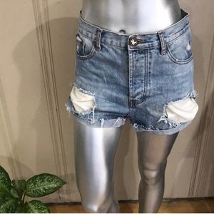One Teaspoon Outlaws Distressed Button Down Fly Denim Jean Shorts size 27